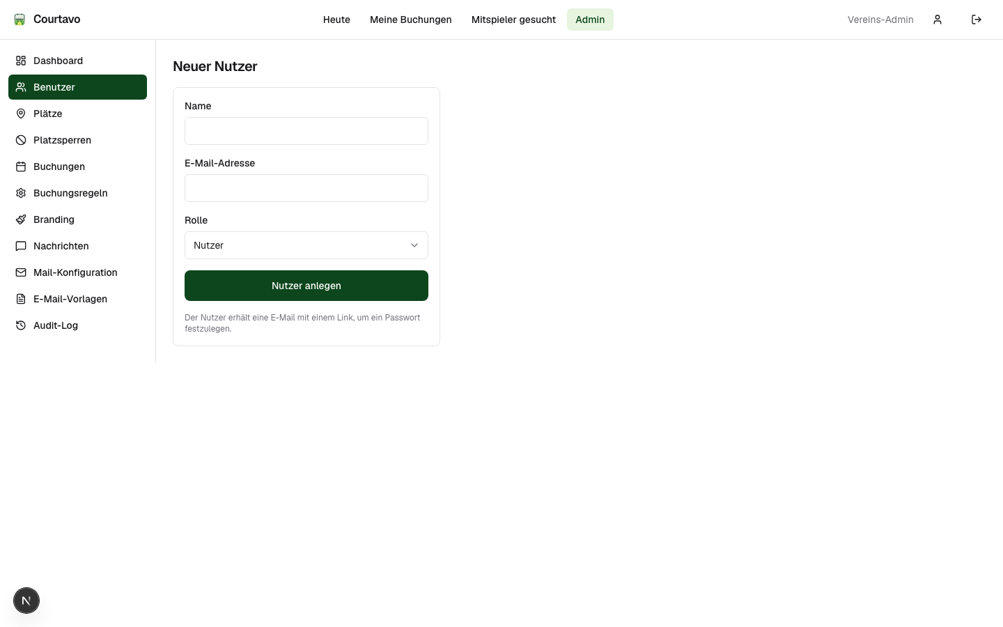Formular Neuer Nutzer