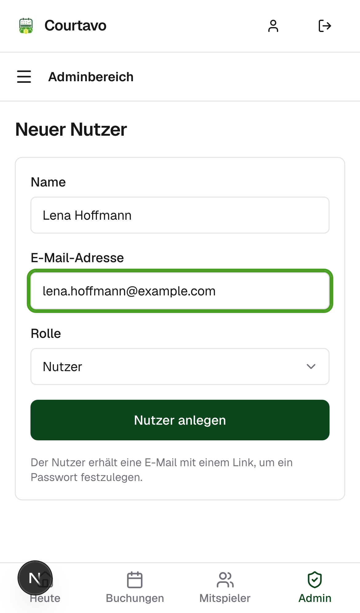Ausgefülltes Formular, mobile Ansicht