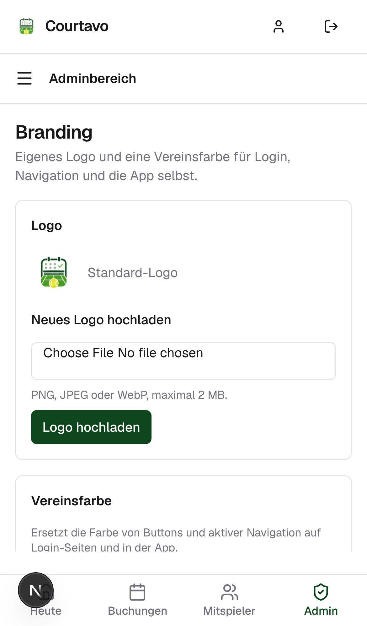 Branding-Seite mit Standard-Logo, mobile Ansicht