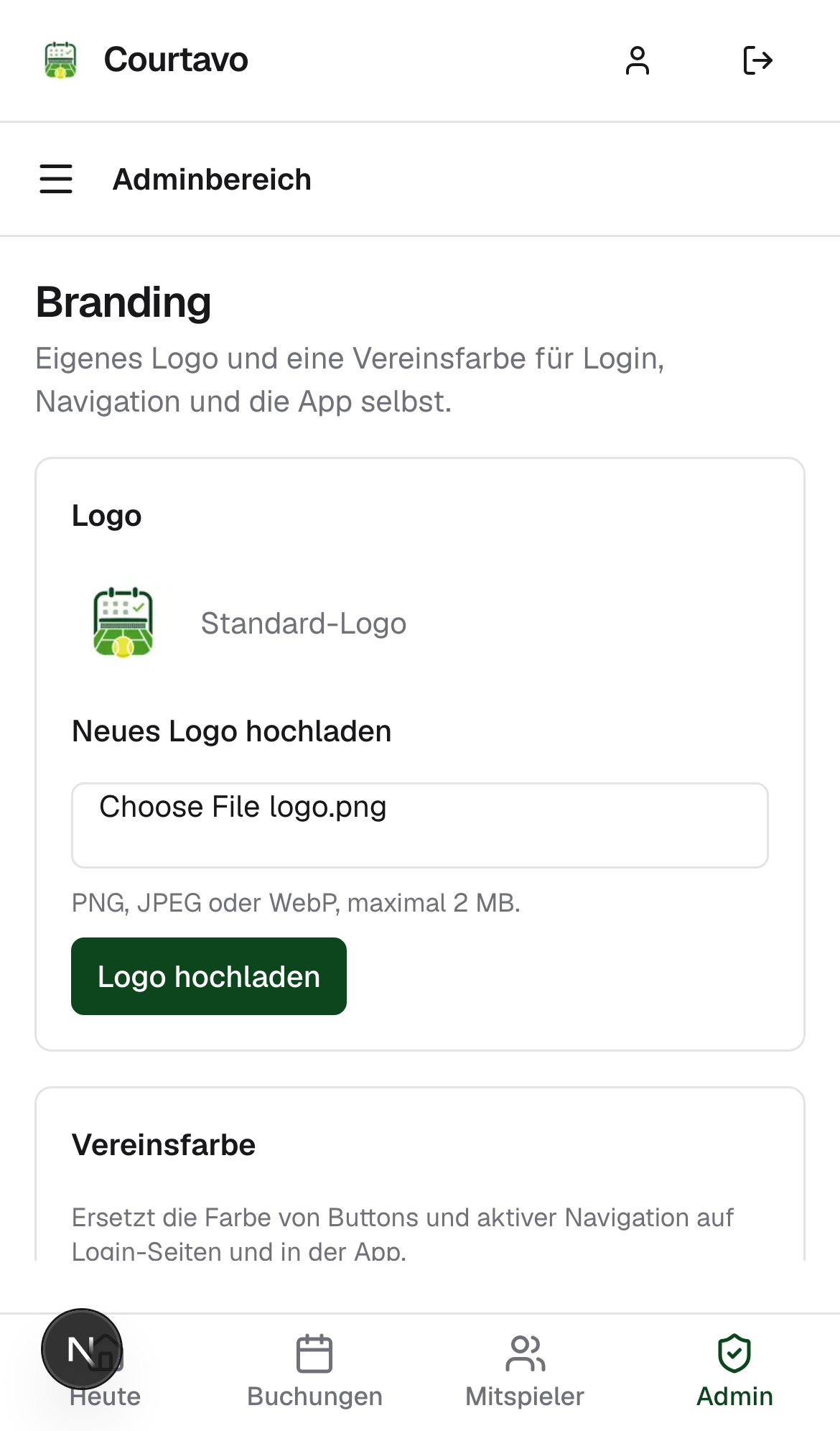Logo-Datei ausgewählt, mobile Ansicht