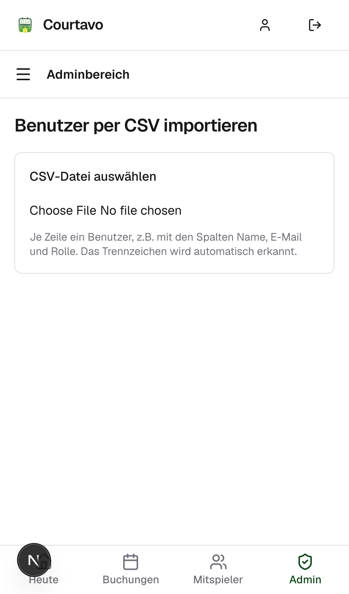 CSV-Datei auswählen, mobile Ansicht