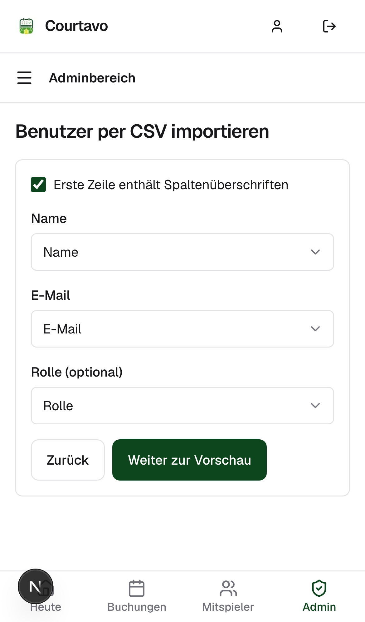 Spalten zugeordnet, mobile Ansicht