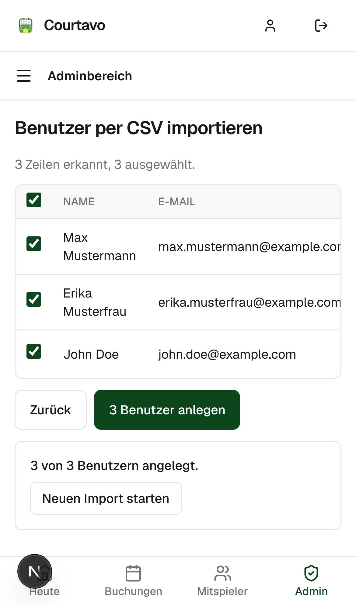 Abgeschlossener Import, mobile Ansicht