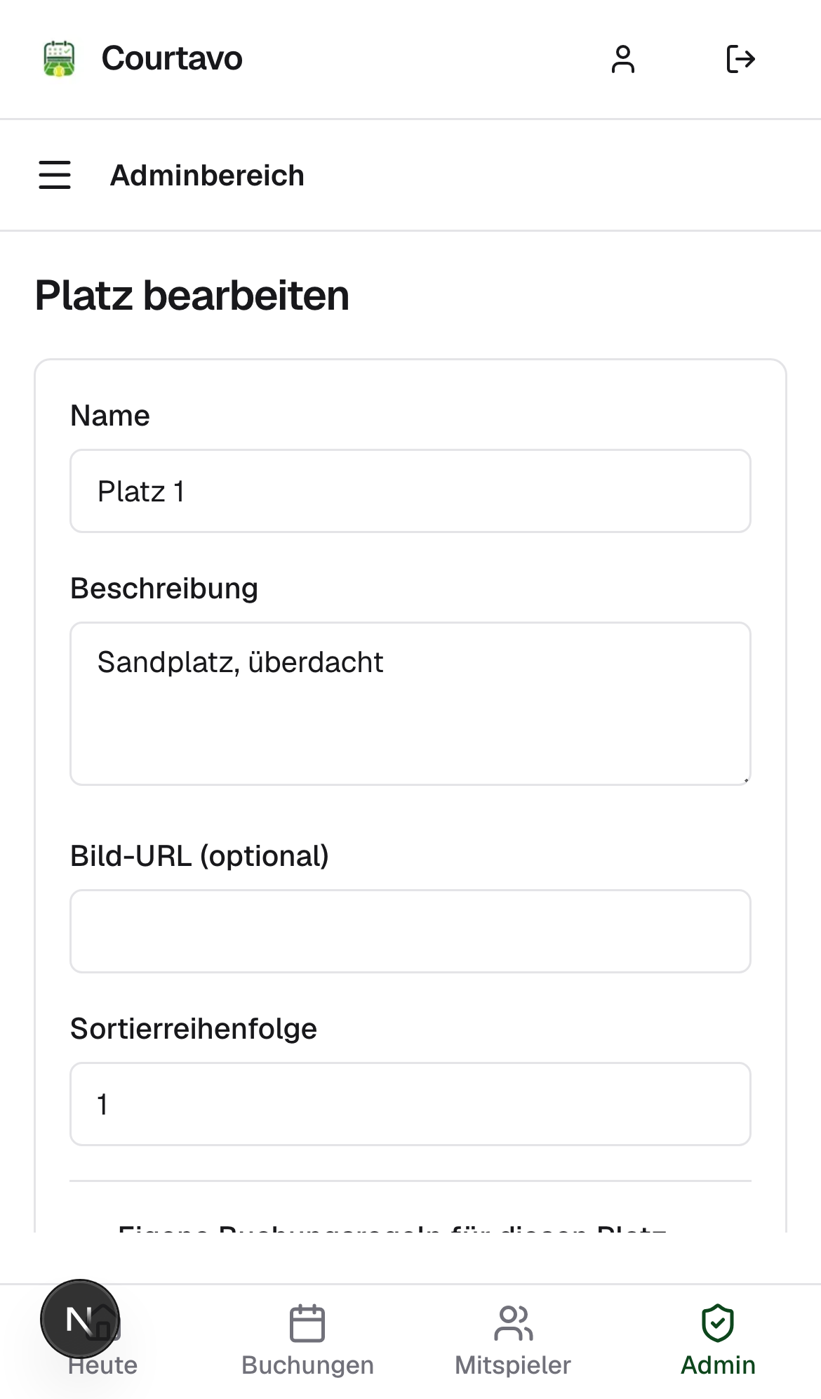 Formular mit globalen Standardwerten, mobile Ansicht