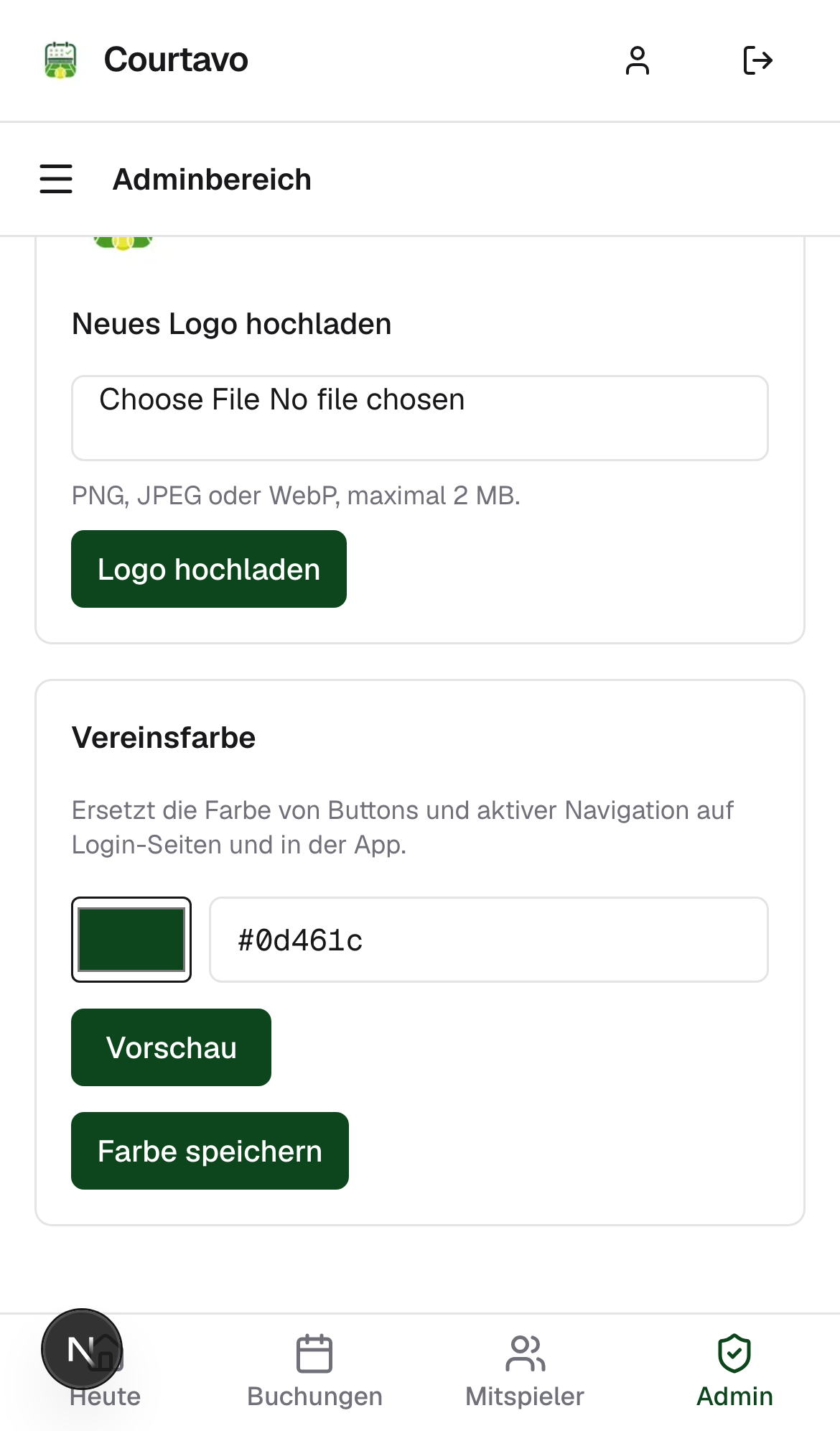 Branding-Seite mit Standardfarbe, mobile Ansicht
