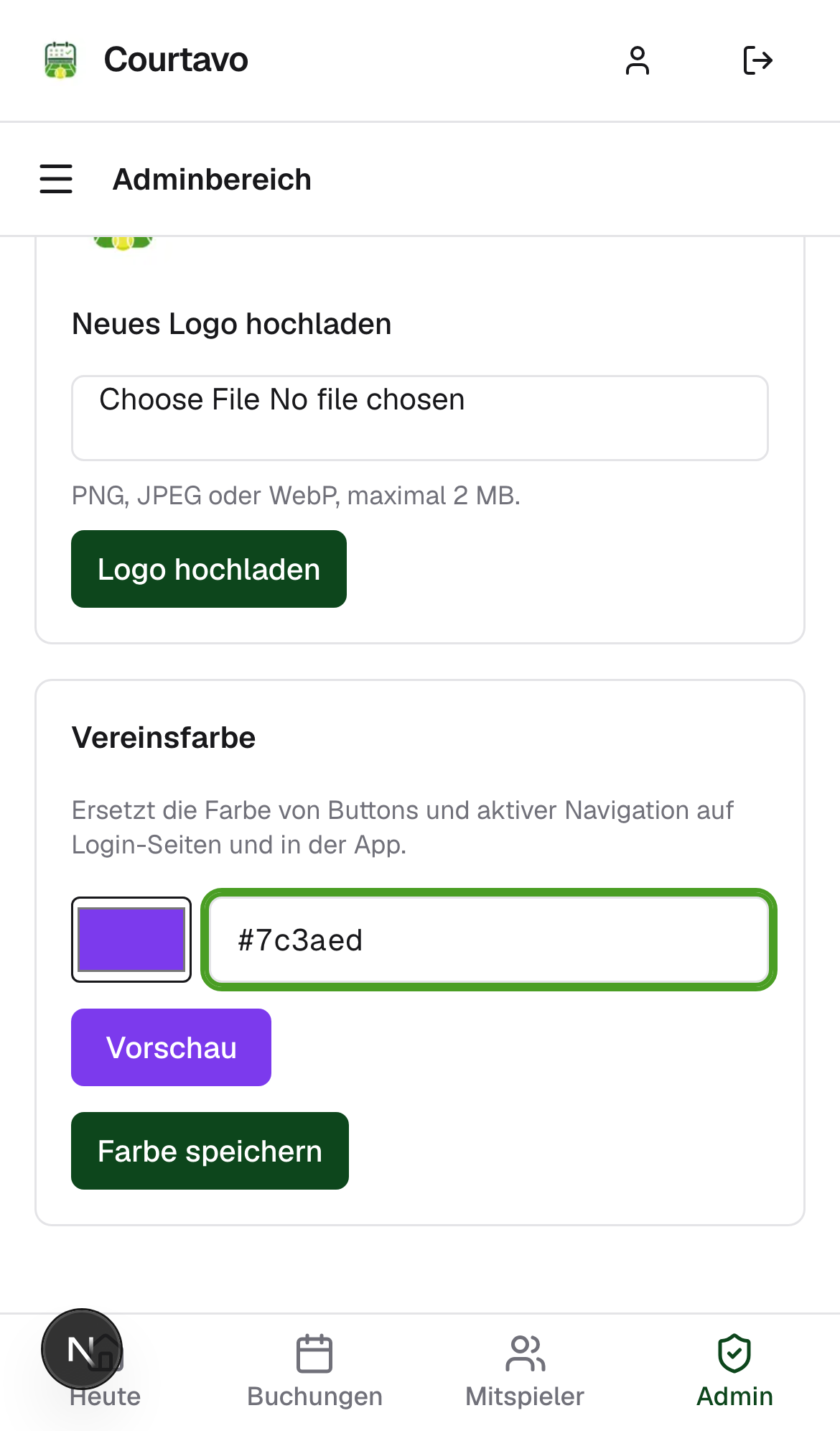 Farbe ausgewählt, mobile Ansicht