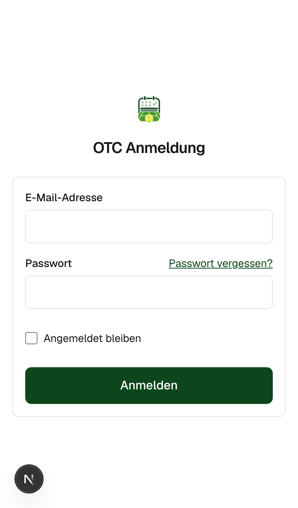 Login-Formular, leer, mobile Ansicht