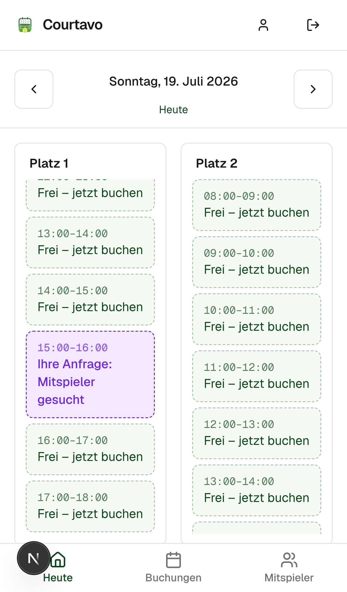 Offene Mitspieler-Anfrage in der Tagesansicht, mobile Ansicht