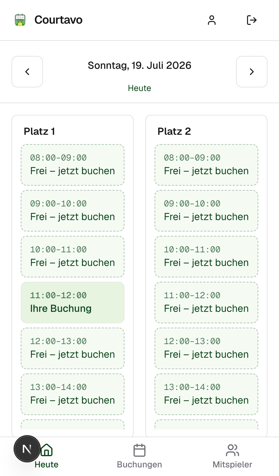 Bestätigte Doppel-Buchung, mobile Ansicht