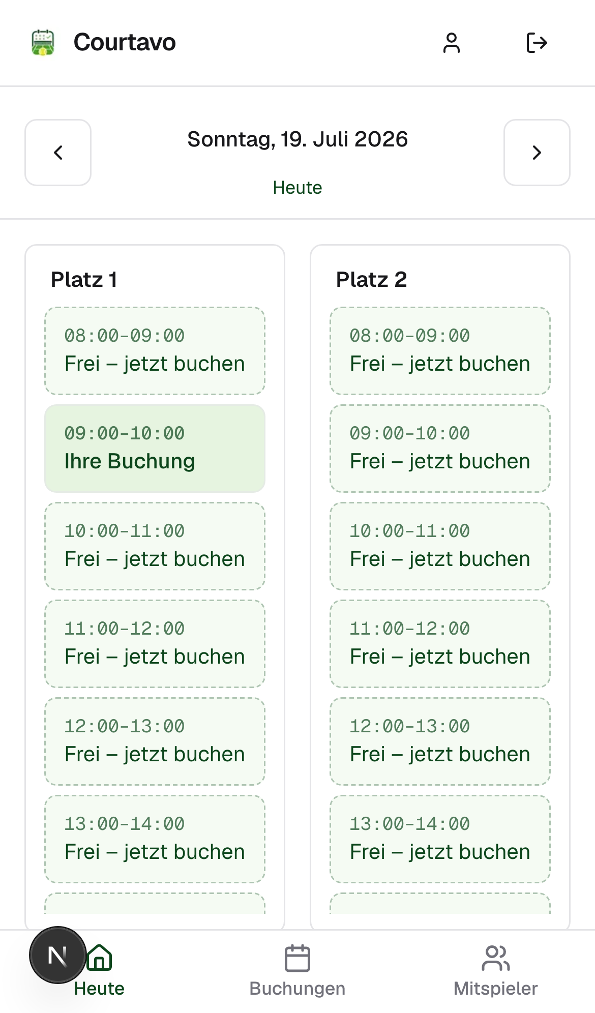 Bestätigte Buchung in der Tagesansicht, mobile Ansicht
