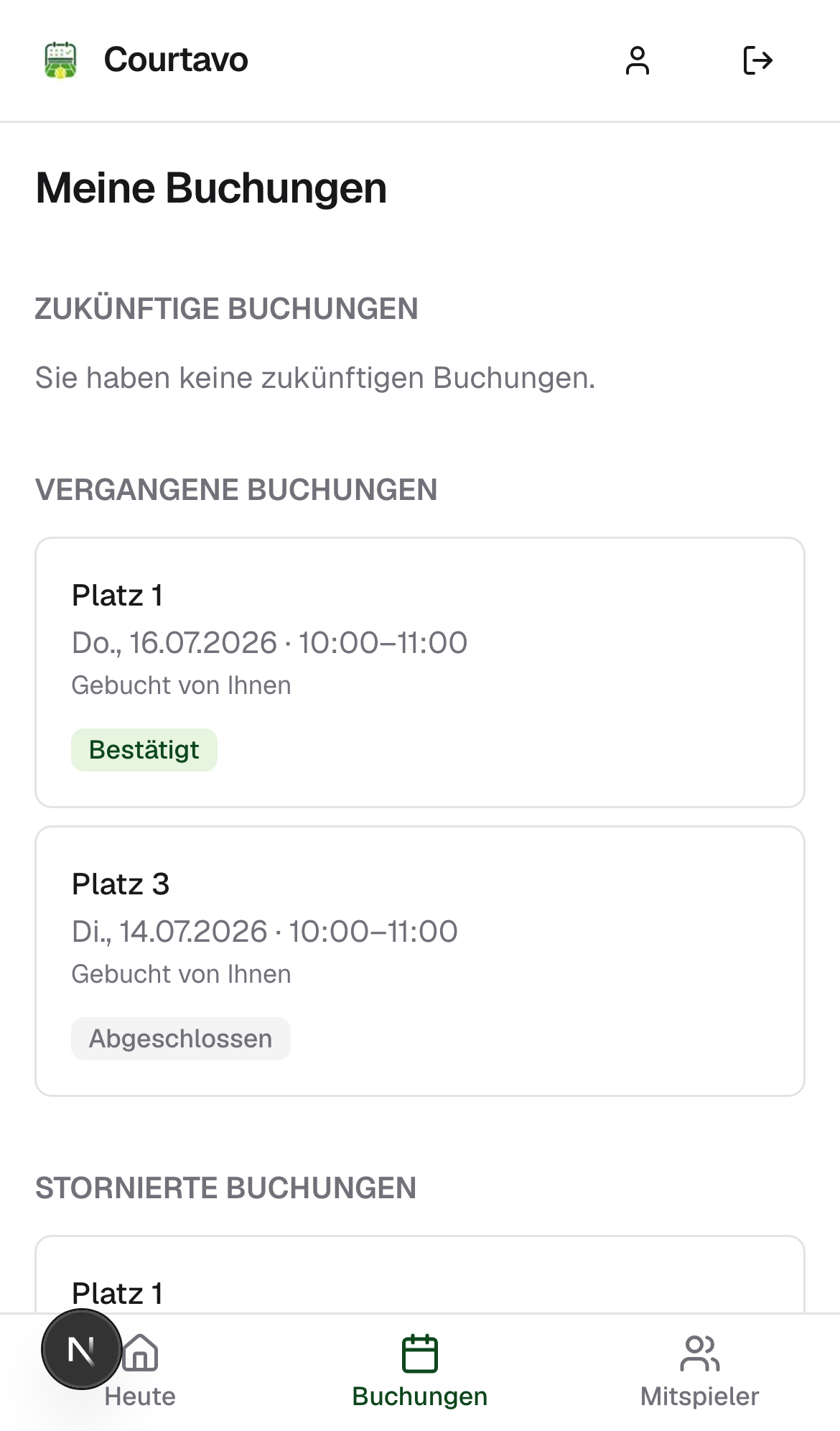 Stornierte Buchung, mobile Ansicht